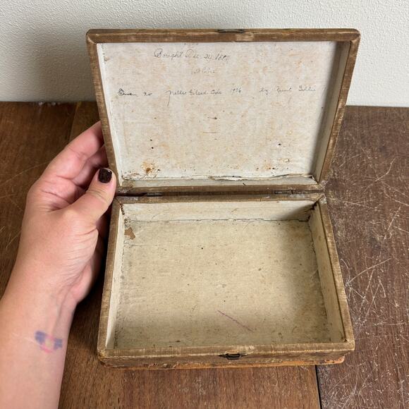 Antique Keepsake‎ Jewelry Box Brown Significant Wear Purchased 1884 Gifted 1906 - Picture 9 of 16